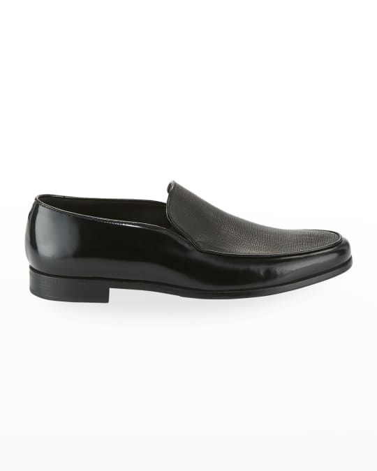 Giorgio Armani Saffiano Leather Venetian Loafer, Black | Neiman Marcus