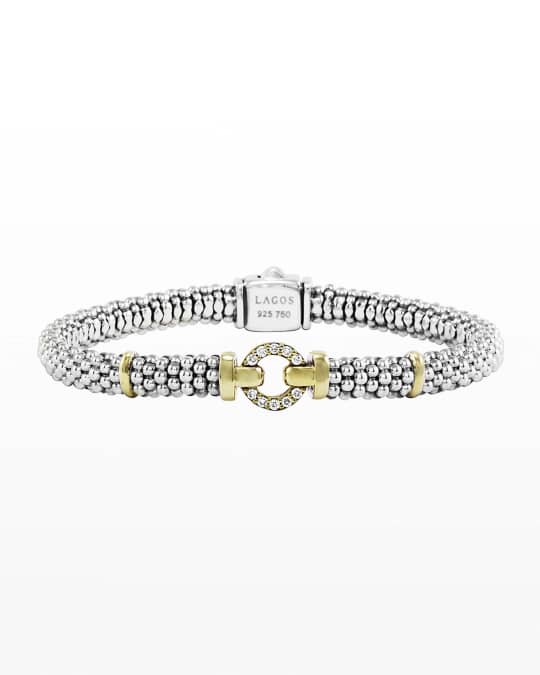 LAGOS Sterling Silver 18k Gold Rope Bracelet with Diamonds 6mm