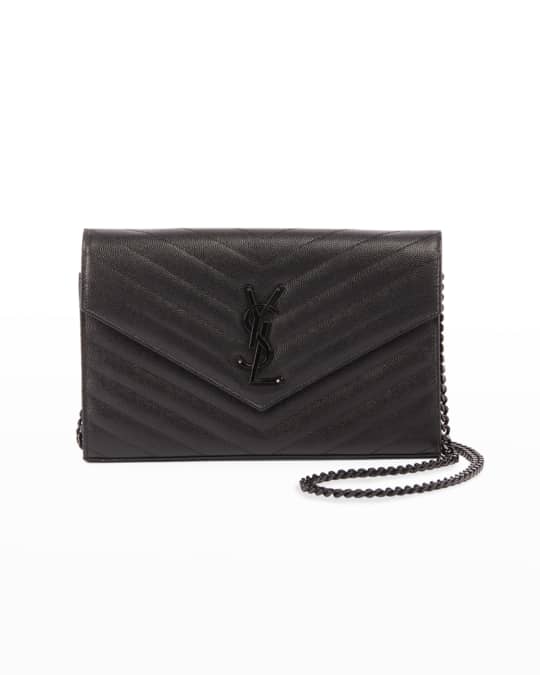 Saint Laurent Small Ysl Quilted Satin Wallet On Chain in Red