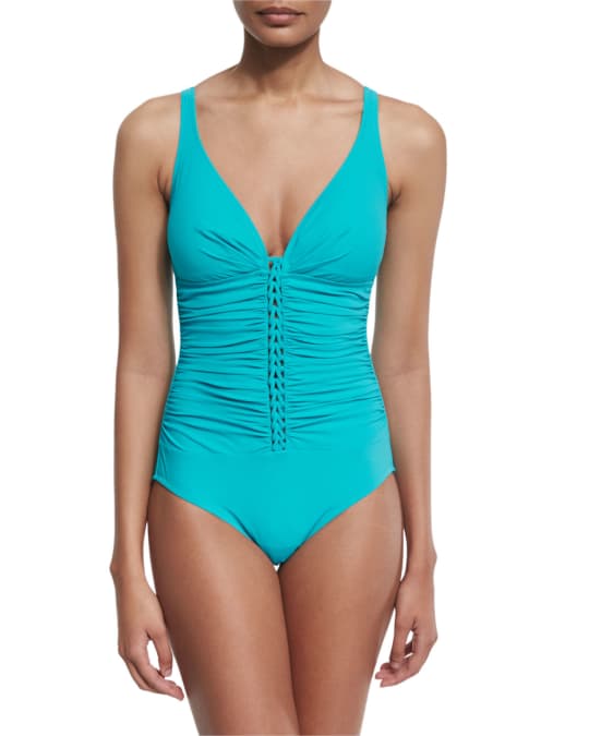 Profile By Gottex Waterfall Ruched One Piece Swimsuit Neiman Marcus 9297