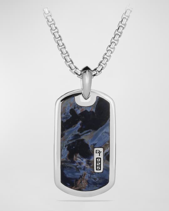Men's Streamline Tag Pendant with Gemstone in Silver, 35mm