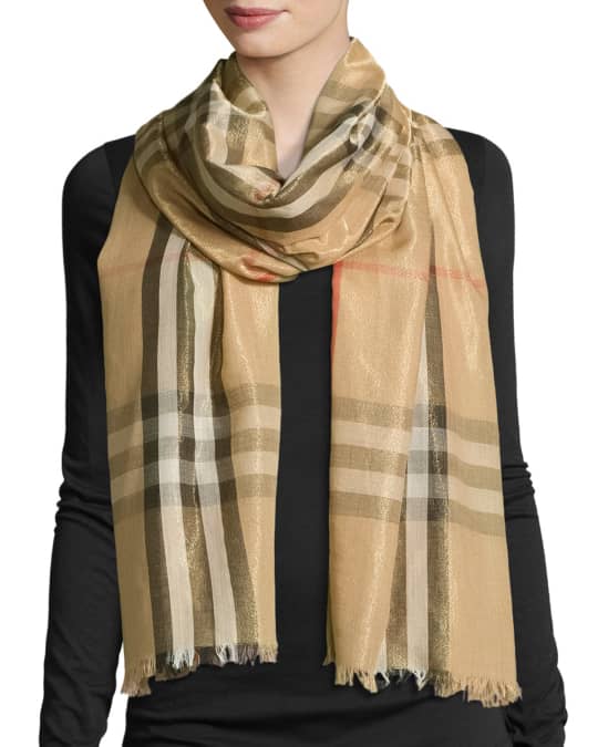 Burberry gauze hot sale check scarf camel