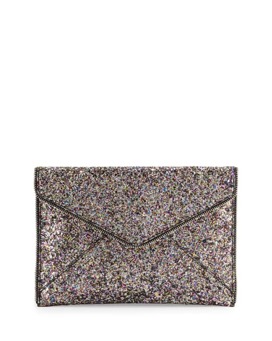 Leo Glitter Envelope Clutch Bag, Silver/Multi