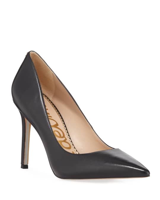 Sam Edelman Hazel Pointed-Toe Leather Pumps, Black | Neiman Marcus