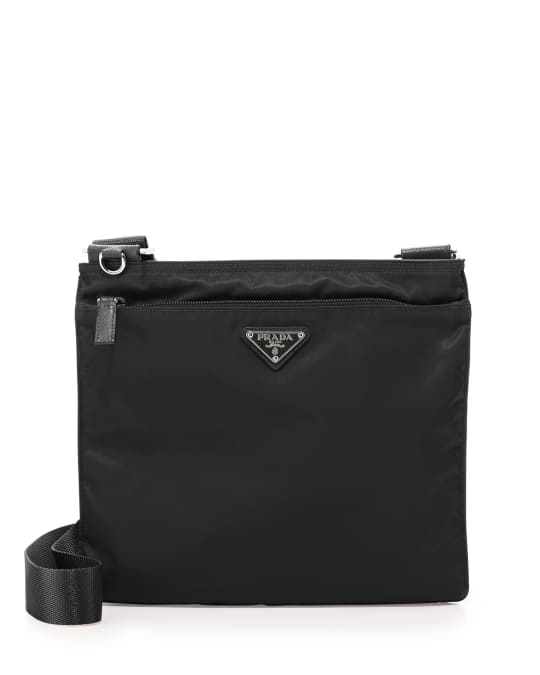 Prada Ladies Black Leather And Re-nylon Cross-body Bag