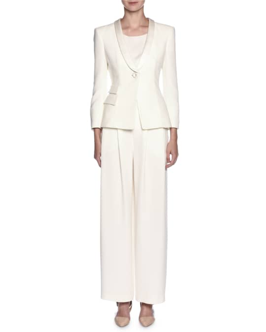 Tuxedo Jacket Wide Leg Pant Suit Set White