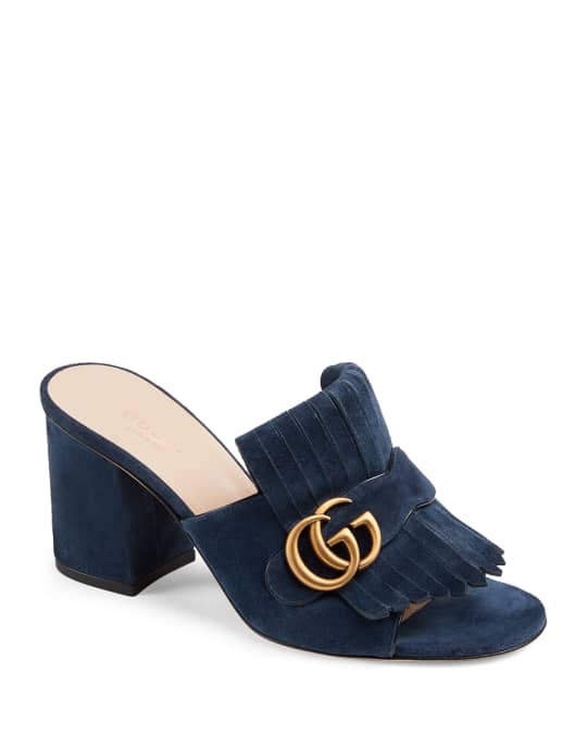 Gucci Marmont Suede Fringe Slide Sandals | Neiman Marcus