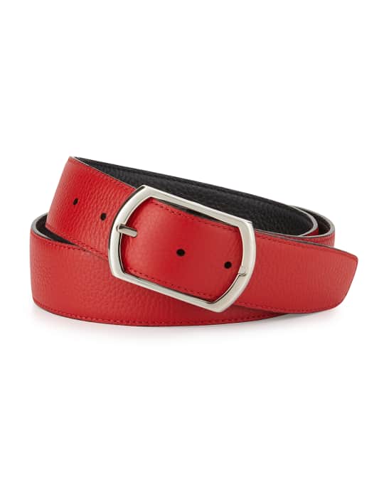 Simonnot Godard Reversible Leather Belt, Red/Navy | Neiman Marcus