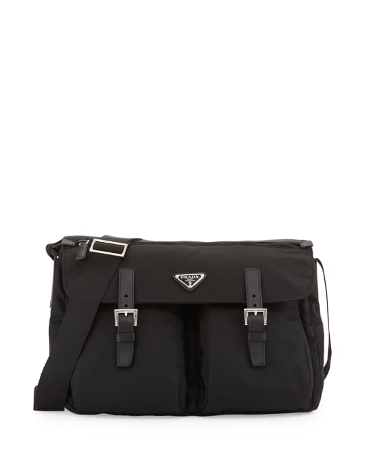 Prada Vela Buckled Messenger Bag, Black (Nero) | Neiman Marcus