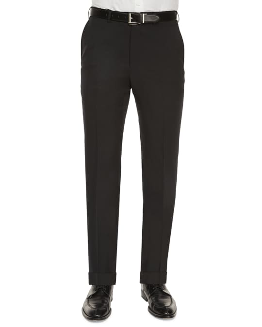 ZEGNA Men's Flat-Front Wool Regular-Fit Trousers | Neiman Marcus