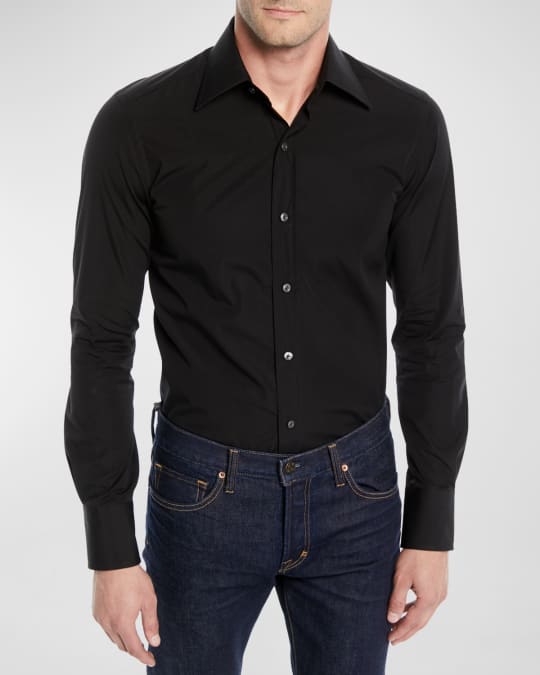 TOM FORD Classic Barrel Cuff Dress Shirt, Black | Neiman Marcus