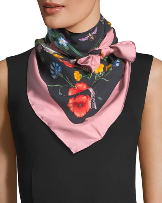 Gucci Floral-Print Silk Scarf | Neiman Marcus
