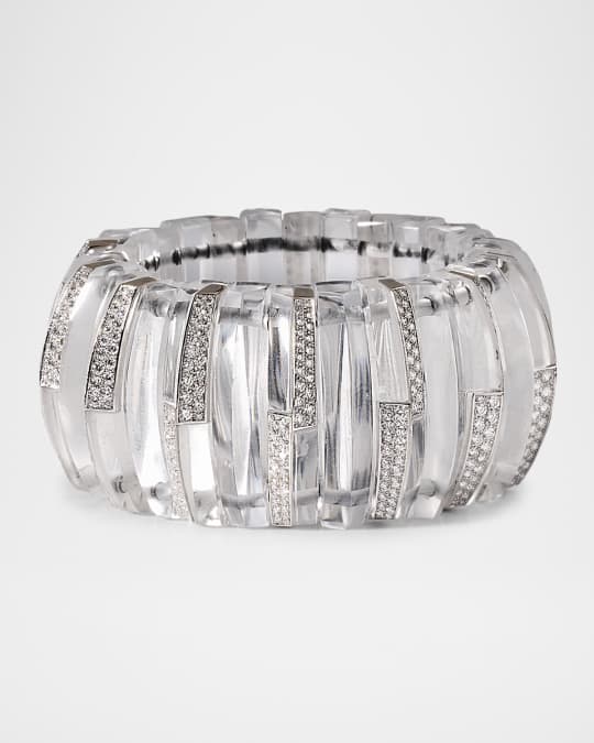 18K White Gold Rock Crystal Stretch Bracelet with Diamonds