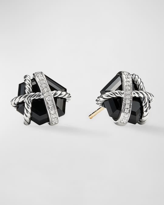 Cable Wrap Earrings with Gemstone and Diamonds in Silver 11mm