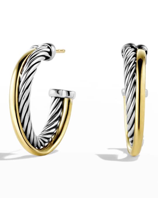 David Yurman Crossover Small Hoop Earrings with Gold | Neiman Marcus