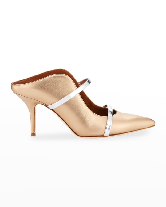 Malone Souliers Maureen Metallic Leather Two-Strap Mules | Neiman Marcus