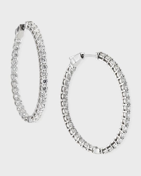 Neiman Marcus Diamonds 18k White Gold Diamond InsideOut Hoop Earrings, 3.36tcw Neiman Marcus