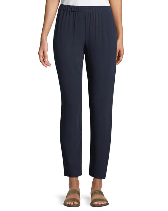 Eileen Fisher Silk Georgette Crepe Slouchy Ankle Pants | Neiman Marcus