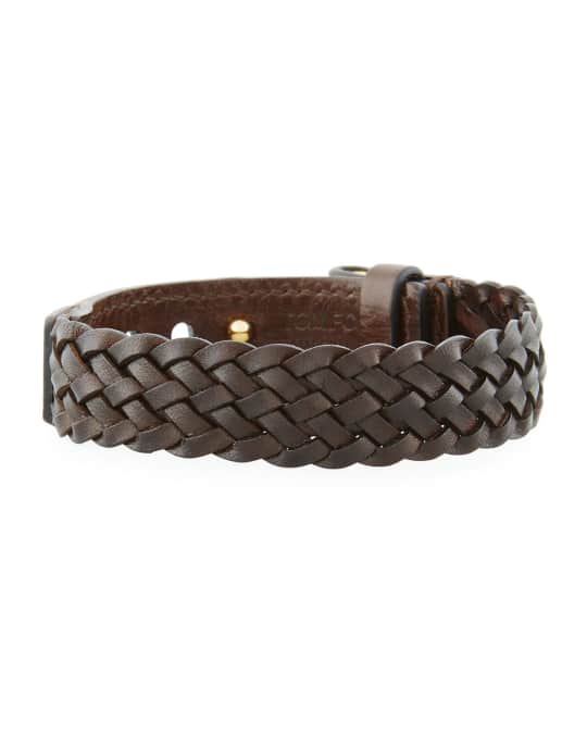 TOM FORD Men's Braided Calf Leather T-Buckle Bracelet | Neiman Marcus