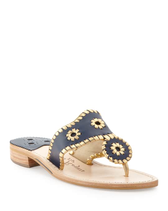 Jack Rogers Nantucket Whipstitch Thong Sandals, Camel/Gold | Neiman Marcus