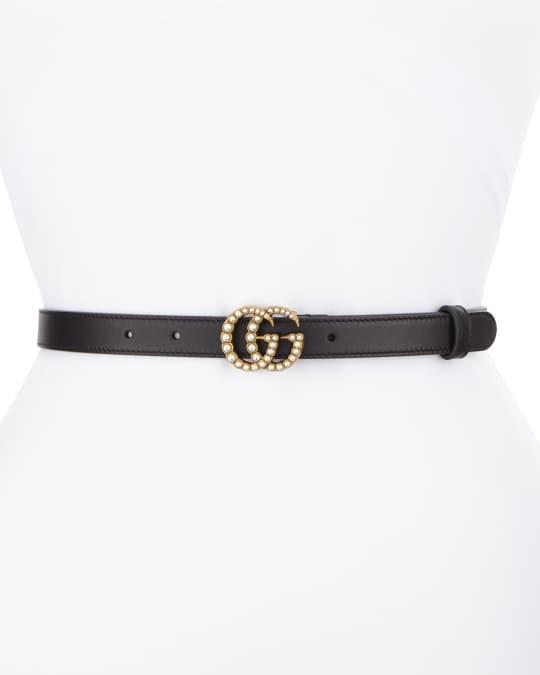 Gucci Leather Belt w/ Double G Buckle | Neiman Marcus