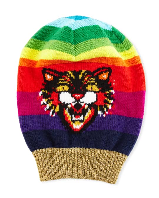 Gucci Wool Beanie Hat With Angry Cat Motif | Neiman Marcus