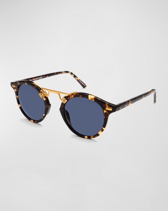 KREWE St. Louis Round Polarized Sunglasses, Blue/Brown  display picture 1