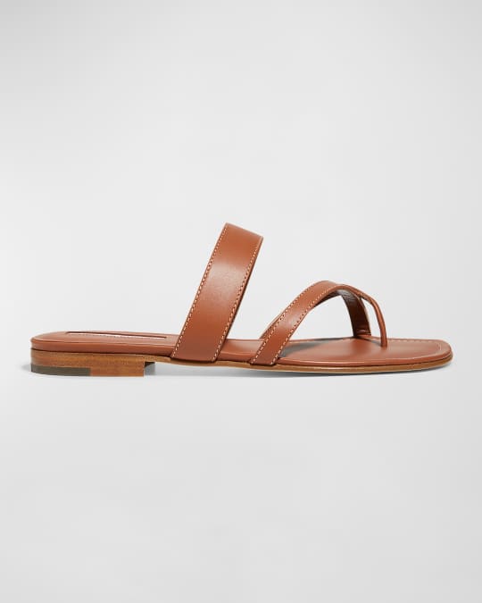 Manolo Blahnik Susa Flat Leather Sandals | Neiman Marcus