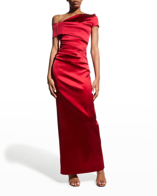 talbot runhof one shoulder dresses Talbot Runhof Metallic Voile One-Shoulder Cape Evening Dress