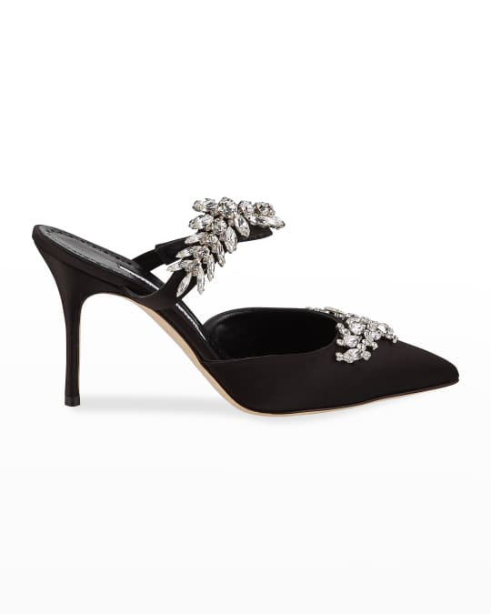 Manolo Blahnik Lurum Crystal-Embellished Mules | Neiman Marcus