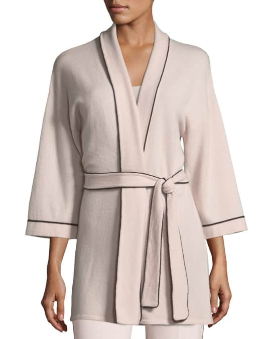 Cashmere Tipped Tie Front Bed Jacket Robe