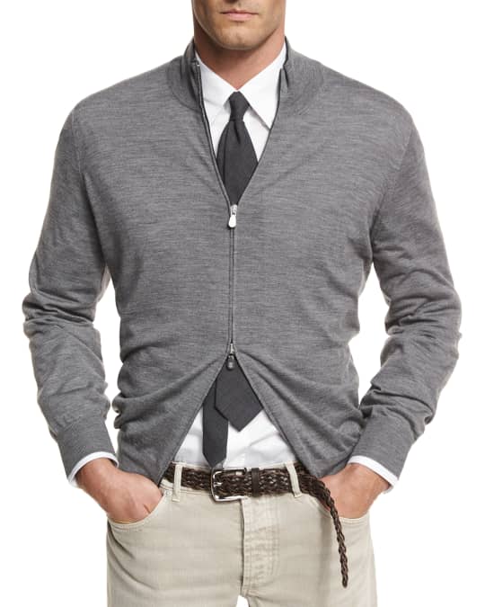 Brunello Cucinelli Fine-Gauge Full-Zip Sweater | Neiman Marcus