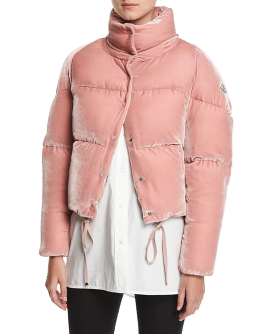 Moncler cercis cropped velvet puffer coat clearance