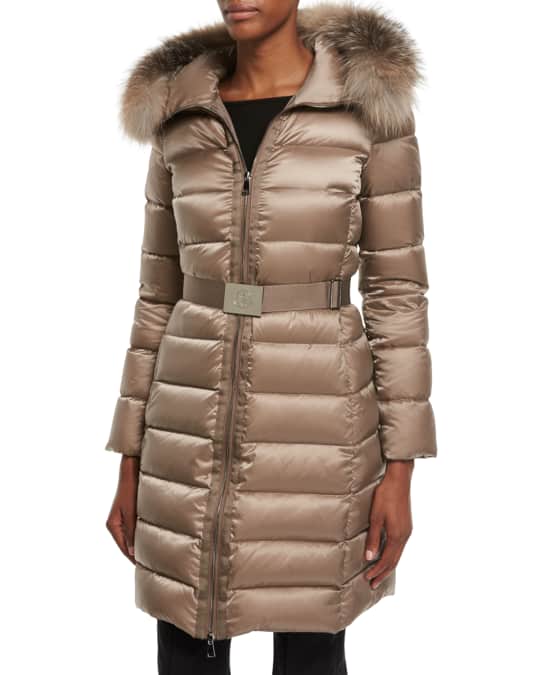 Tinuviel Shiny Quilted Puffer Coat w Fur Hood