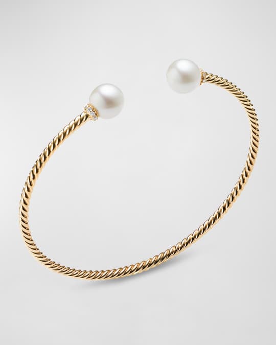 Solari 18K Gold & Freshwater Pearl Cuff Bracelet with Diamonds, Size S
