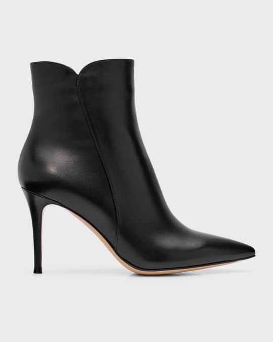Gianvito Rossi Levy Notched Leather 85mm Booties | Neiman Marcus