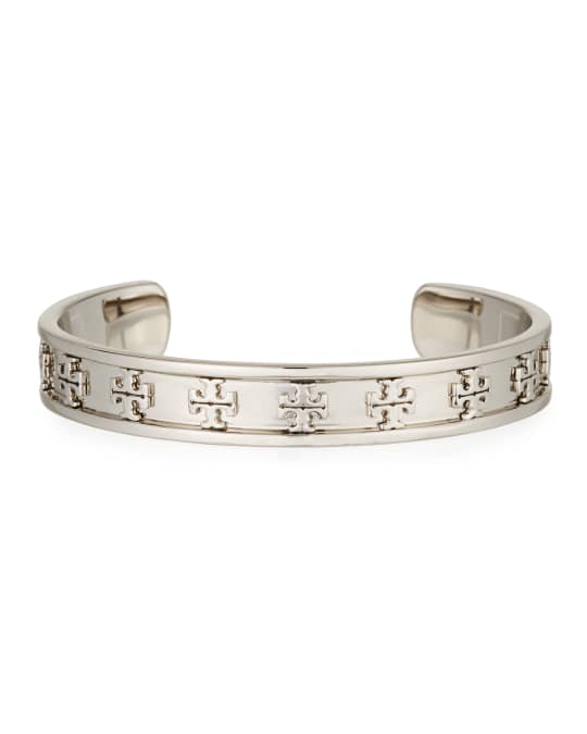 Tory Burch Raised Logo Cuff Bracelet in Silvertone Brass | Neiman Marcus