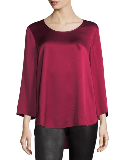Eileen Fisher 3/4-Sleeve Silk Satin Blouse | Neiman Marcus