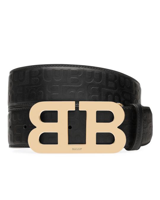 Bally Mirror B Stamped Leather Belt, Black | Neiman Marcus display picture 1