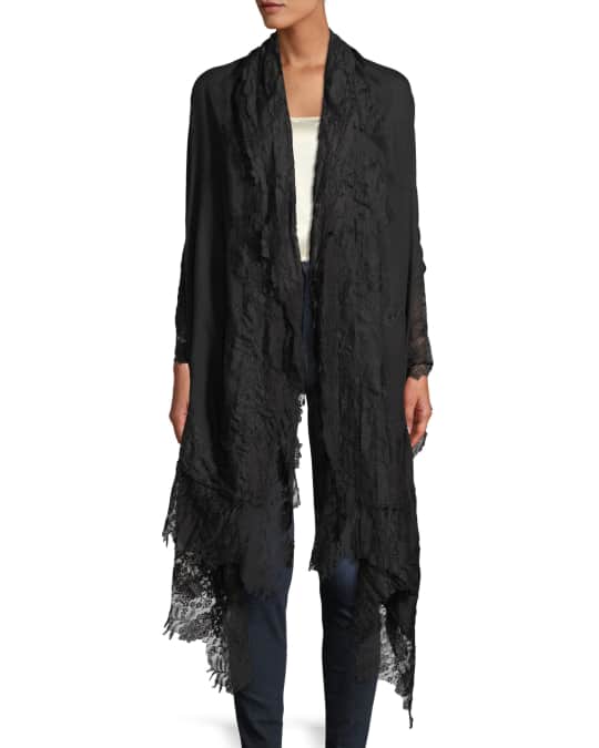 Bindya Accessories Cashmere Evening Stole Wrap w/ Lace Trim | Neiman Marcus