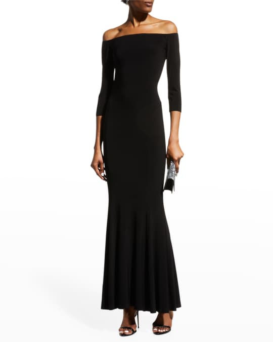 Norma Kamali Off-the-Shoulder 3/4 Sleeves Fishtail Evening Gown ...