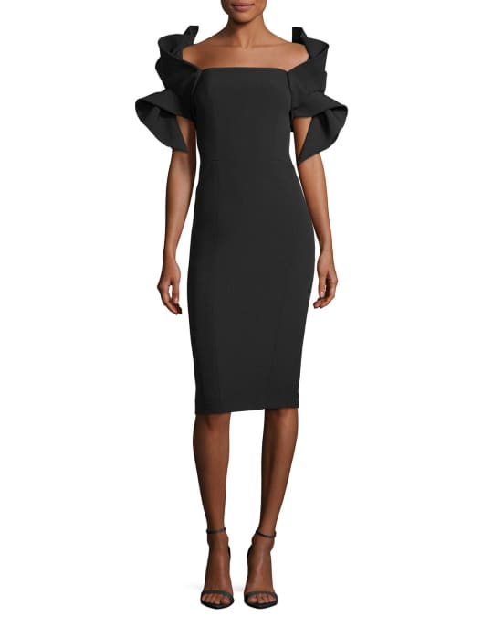 Badgley Mischka Collection Origami-Sleeve Straight-Neck Crepe Cocktail ...