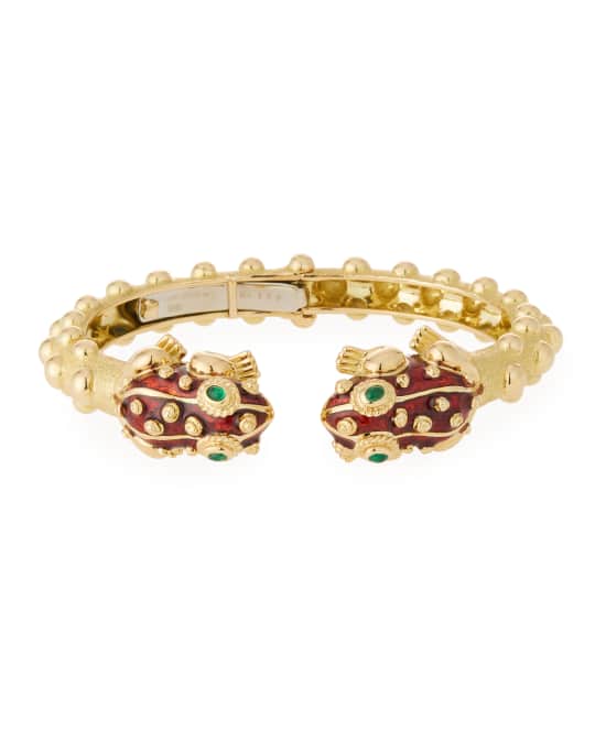 18k Gold Baby Frog Cuff Bracelet in Red Enamel