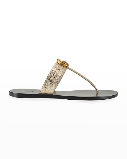 Gucci Flat Marmont Metallic Leather Thong