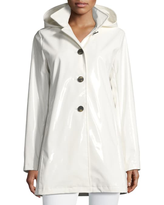 Button-Front Shiny Waterproof Rain Slicker Jacket