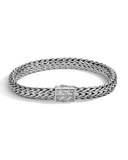 John Hardy Men's Classic Chain Silver Diamond Pave Flat Chain Bracelet ...