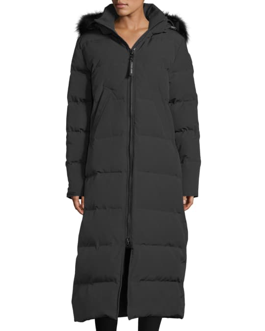 Mystique Long Hooded Puffer Parka Coat w Fur Trim