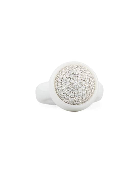 Dama Medium White Ceramic Stretch Ring with Diamonds, Size 5.5