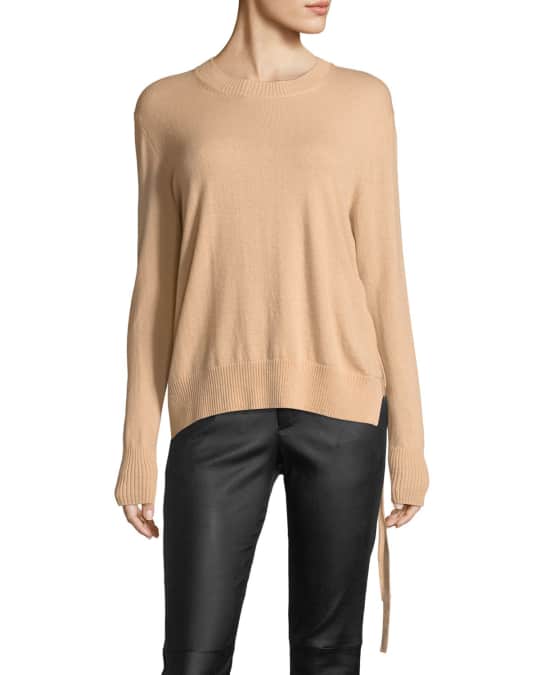 Side Tie Crewneck Cashmere Sweater