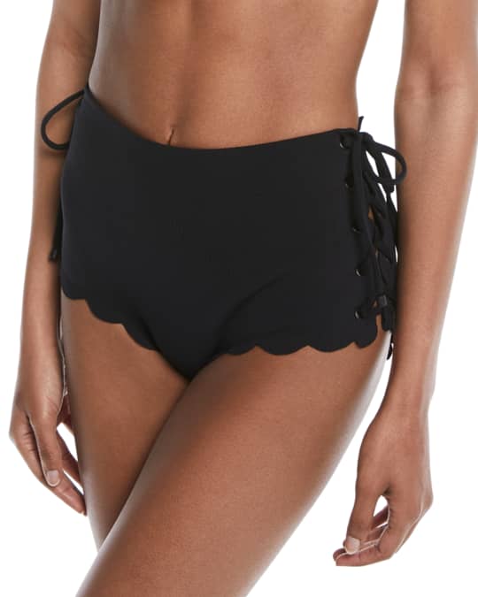 Palm Springs Tie-Sides High-Waist Textured Swim Bikini Bottoms